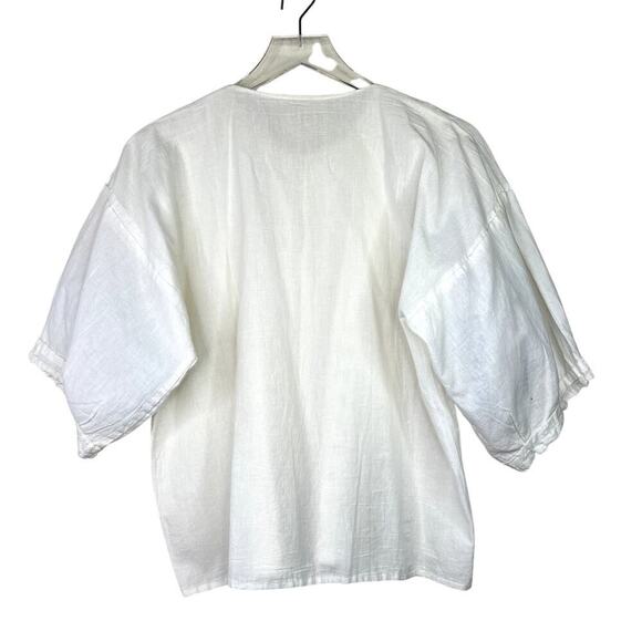 Vintage Puff Sleeve Button Front Top Cardigan Off White Short Sleeve Pintuck - Picture 2 of 8